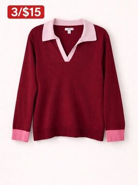Croft & Barrow Collared Sweater XXL Oversized Rugby Knit Burgundy 3/$15